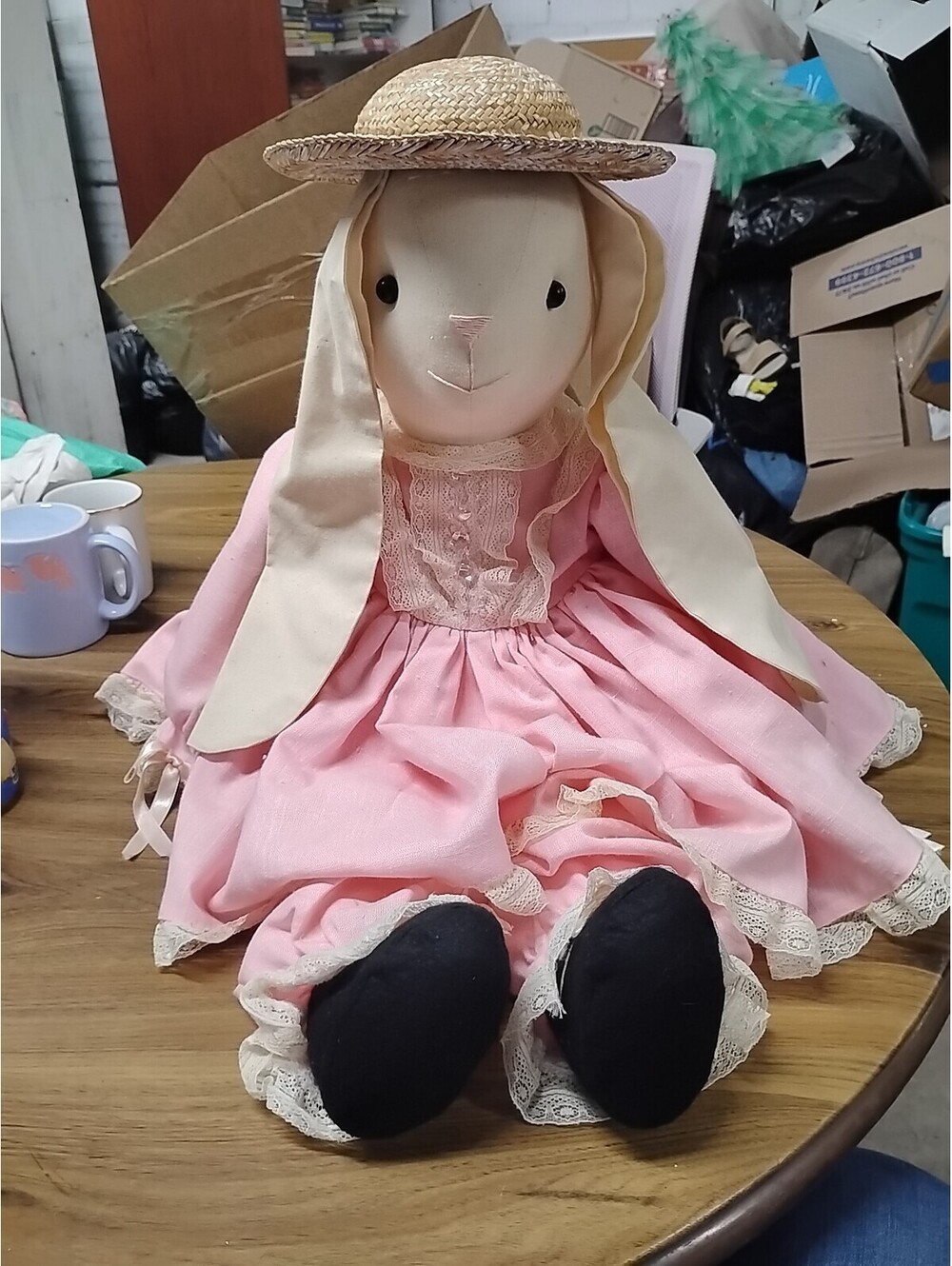 Vintage Primitive Rabbit Bunny Beatrix Potter Prairie Pink Dress Doll 27" 1989